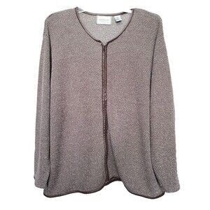 Capistrano Essentials Brown Wool Blend Full-Zip Cardigan w/Faux Leather Trim 4X